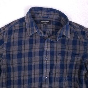 Banana Republic Flannel Shirt Mens Small Grey Blue Plaid Standard Fit Soft